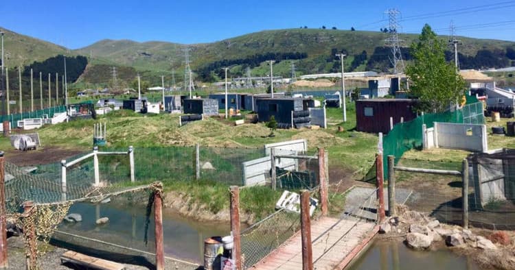 Paintball course panoramic view at Ferrymead outdoor field