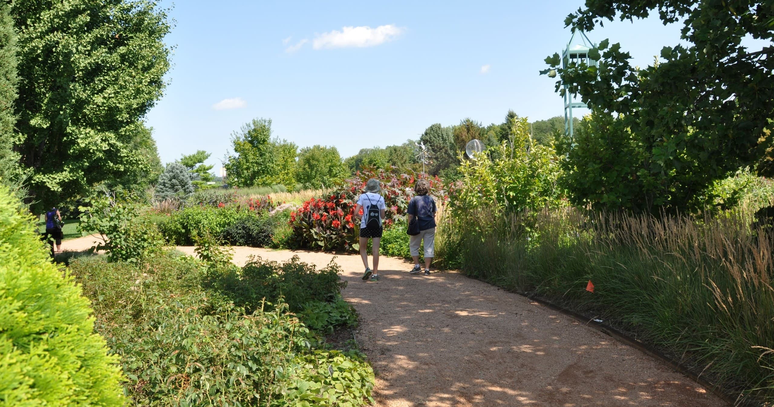 Scenic garden path with visitors strolling through native beds