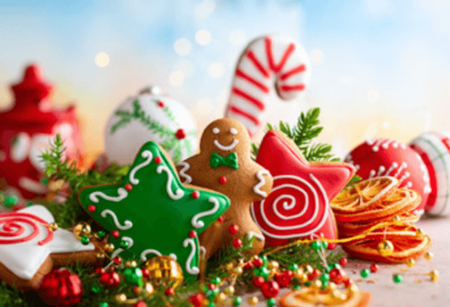 Colorful holiday cookie assortment with icing and candy decorations