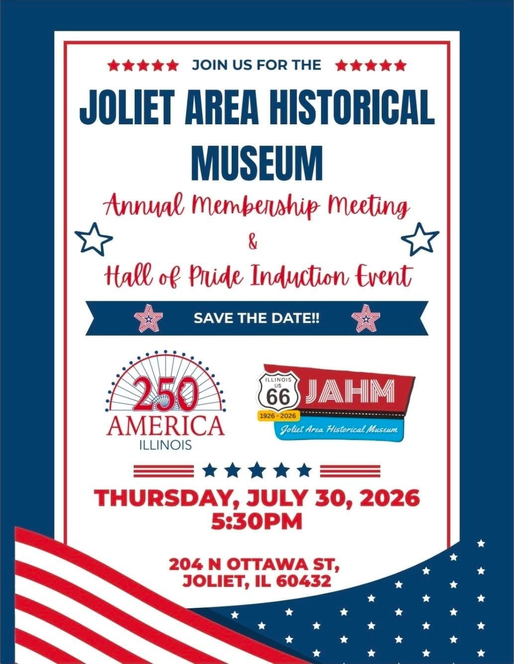 Celebrate Joliet: 2026 Annual Meeting & Hall of Pride Induction at Joliet Area Historical Museum