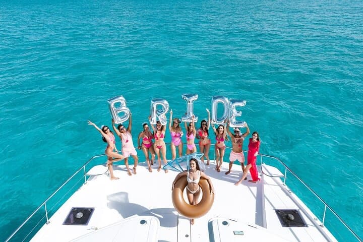 Bachelorette party on yacht in turquoise Caribbean waters