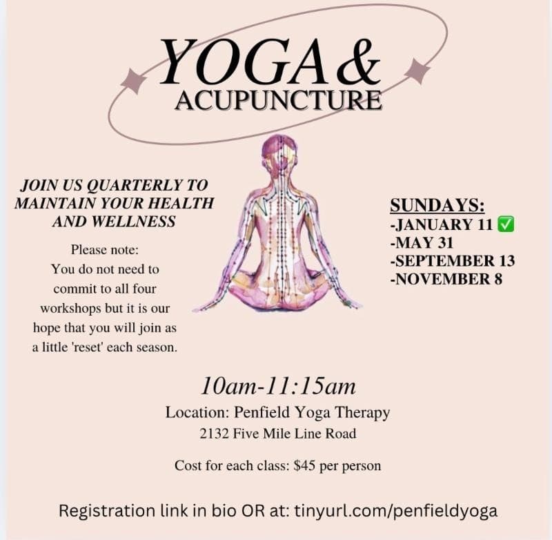 Penfield Yoga & Acupuncture 75-Minute Restorative Sunday Reset Near Rochester