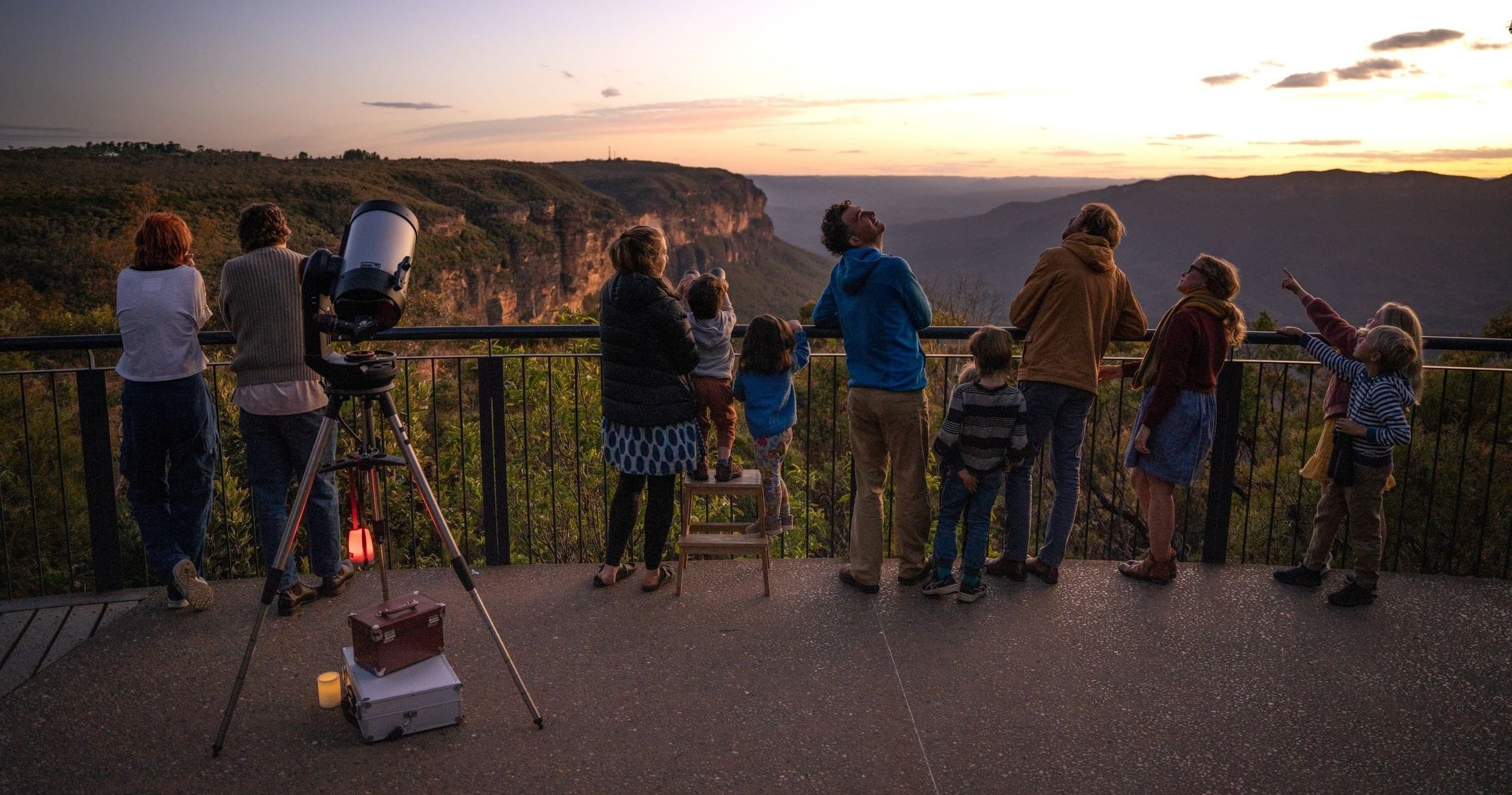 Group stargazing with telescope at Blue Mountains sunset lookout
