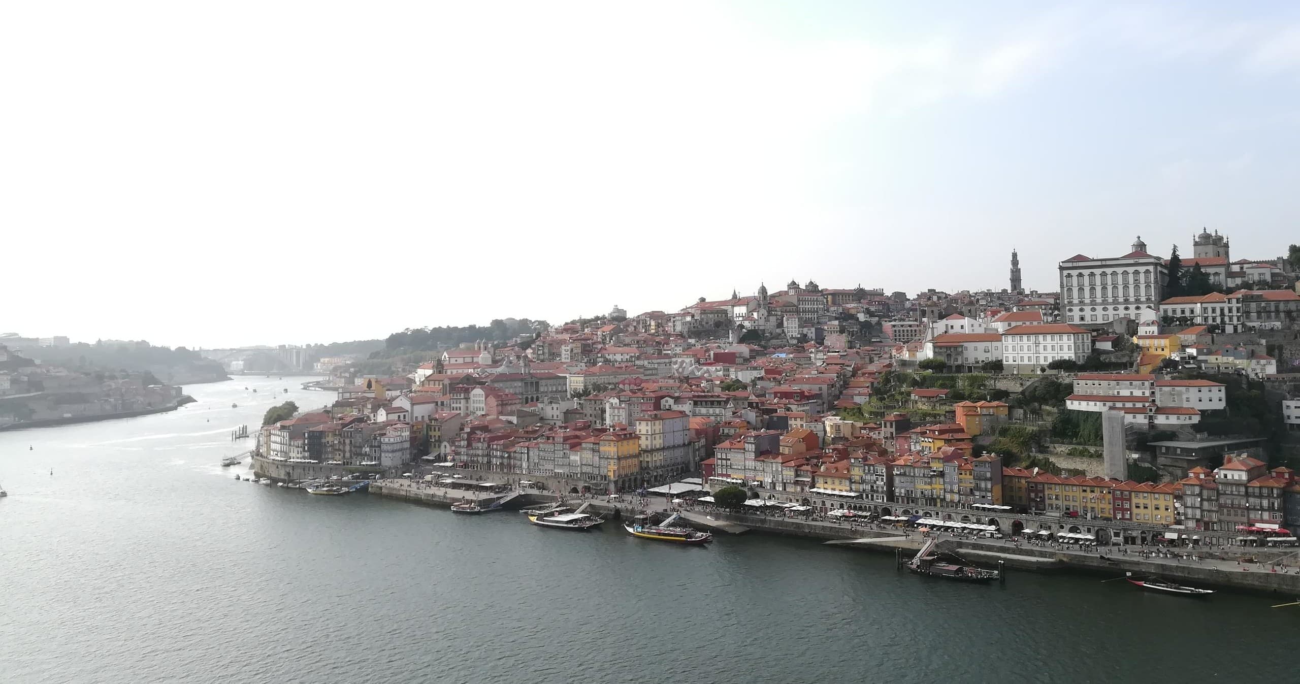 Riverside city panorama along Douro River, Porto waterfront