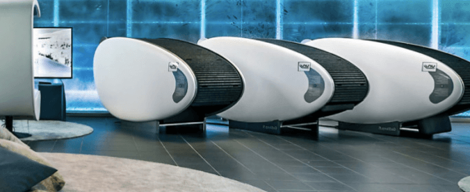 Row of sleeping pods in airport lounge offering private naps