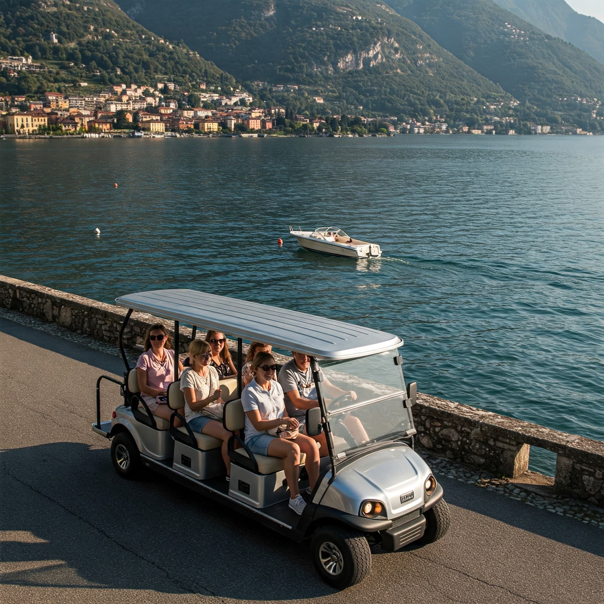 Land & Water Adventure in Como with Golf Car & Boat Tour