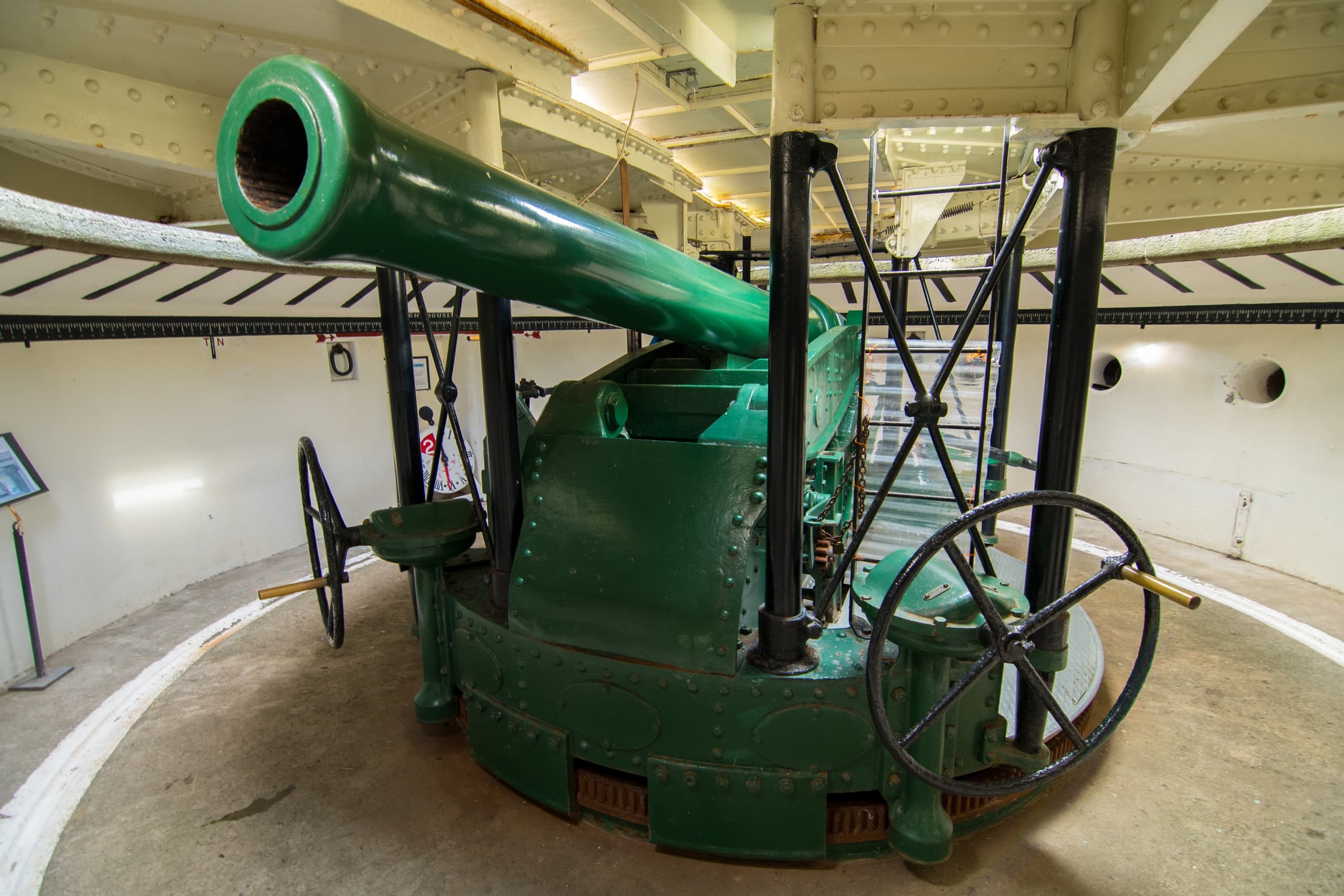 Historic coastal fort gun emplacement inside concrete battery