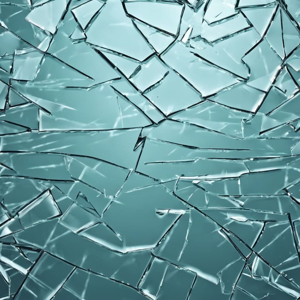 Close-up shattered safety glass texture, blue cracked pattern
