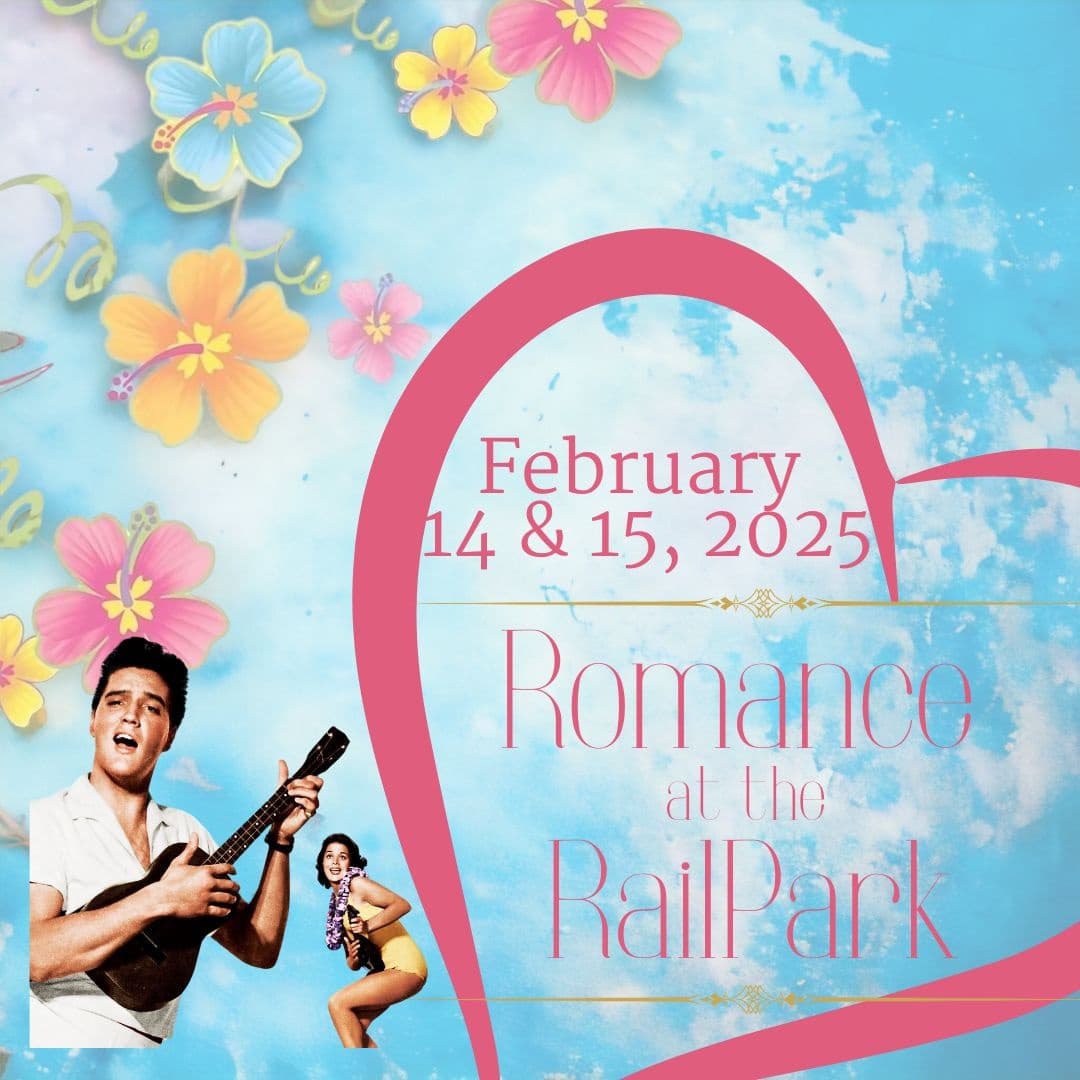 Valentine RailPark romance event poster promoting seasonal festival