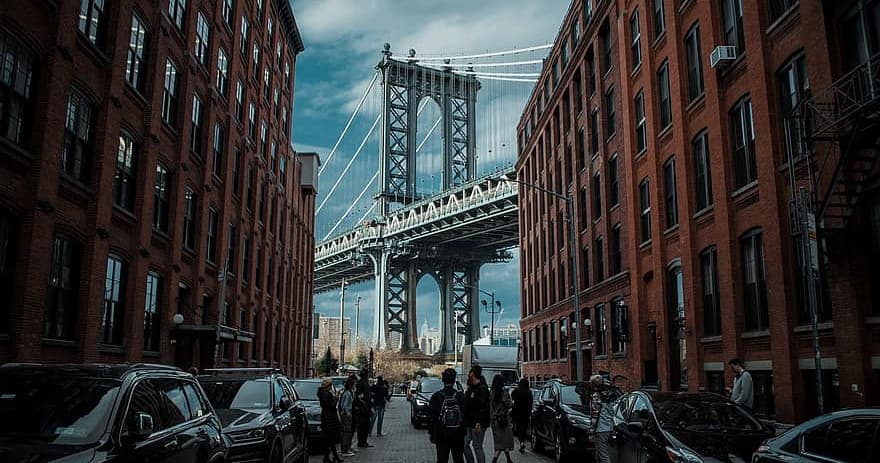 DUMBO street framing Manhattan Bridge for urban photo walks