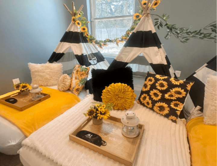 Magical Teepee Sleepovers in Scottsdale: Golden Sunflower Party Tents for Kids & Families