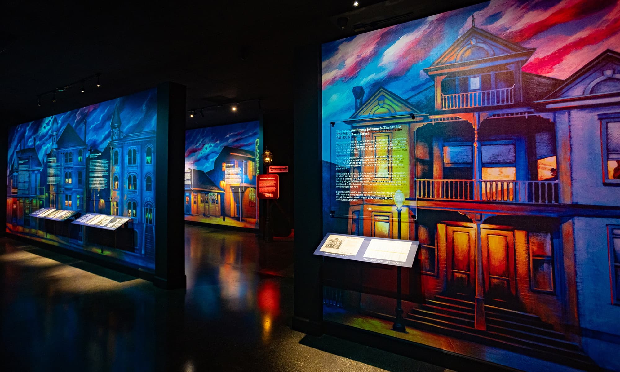 Colorful Storyville mural installation inside New Orleans museum gallery