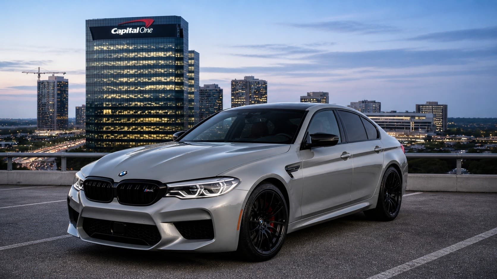 BMW M5 Competition Rental in Sterling: 617HP Bluestone Metallic Driving Experience
