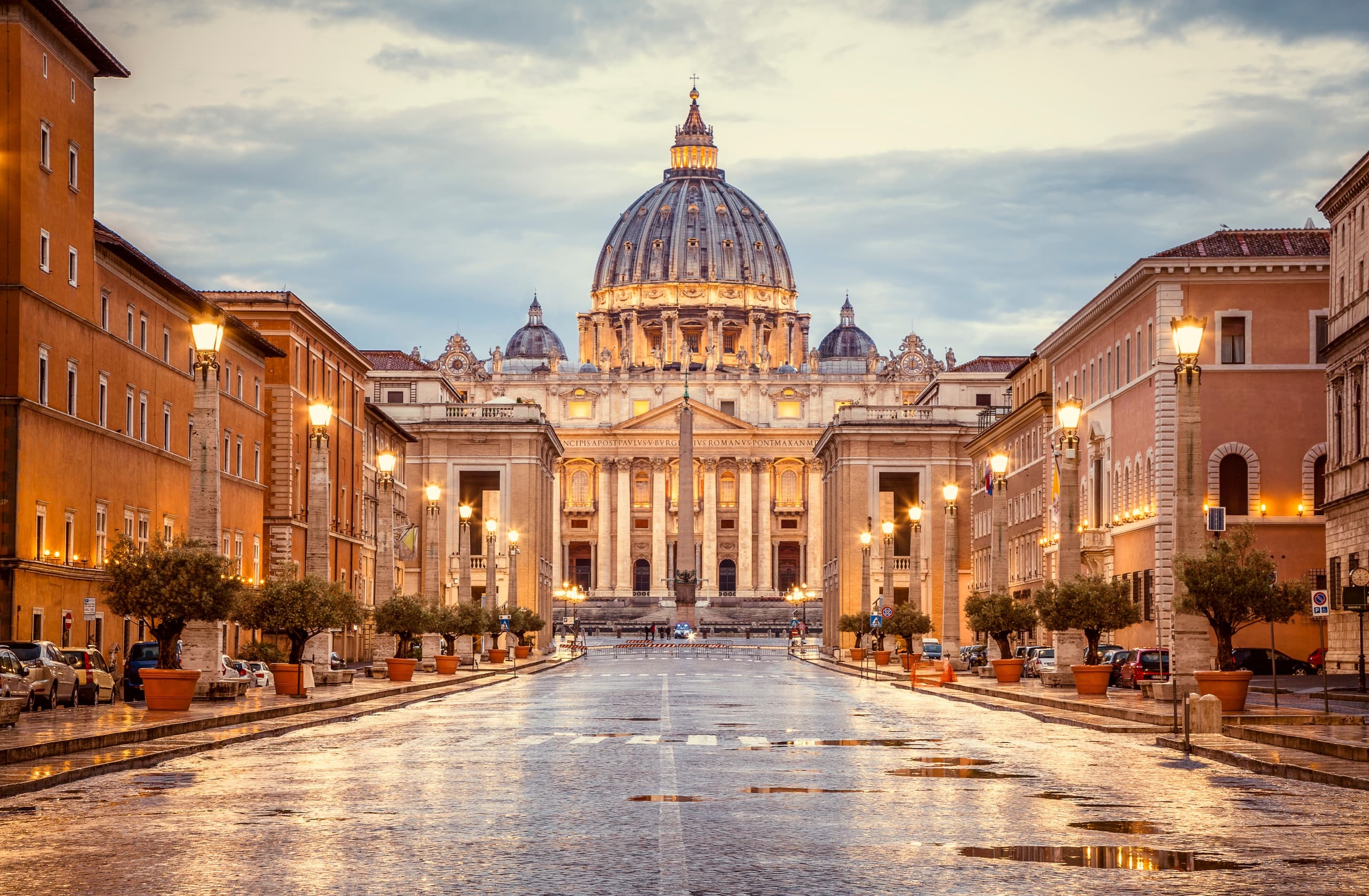 Visitors strolling toward St. Peter's Basilica in Vatican City