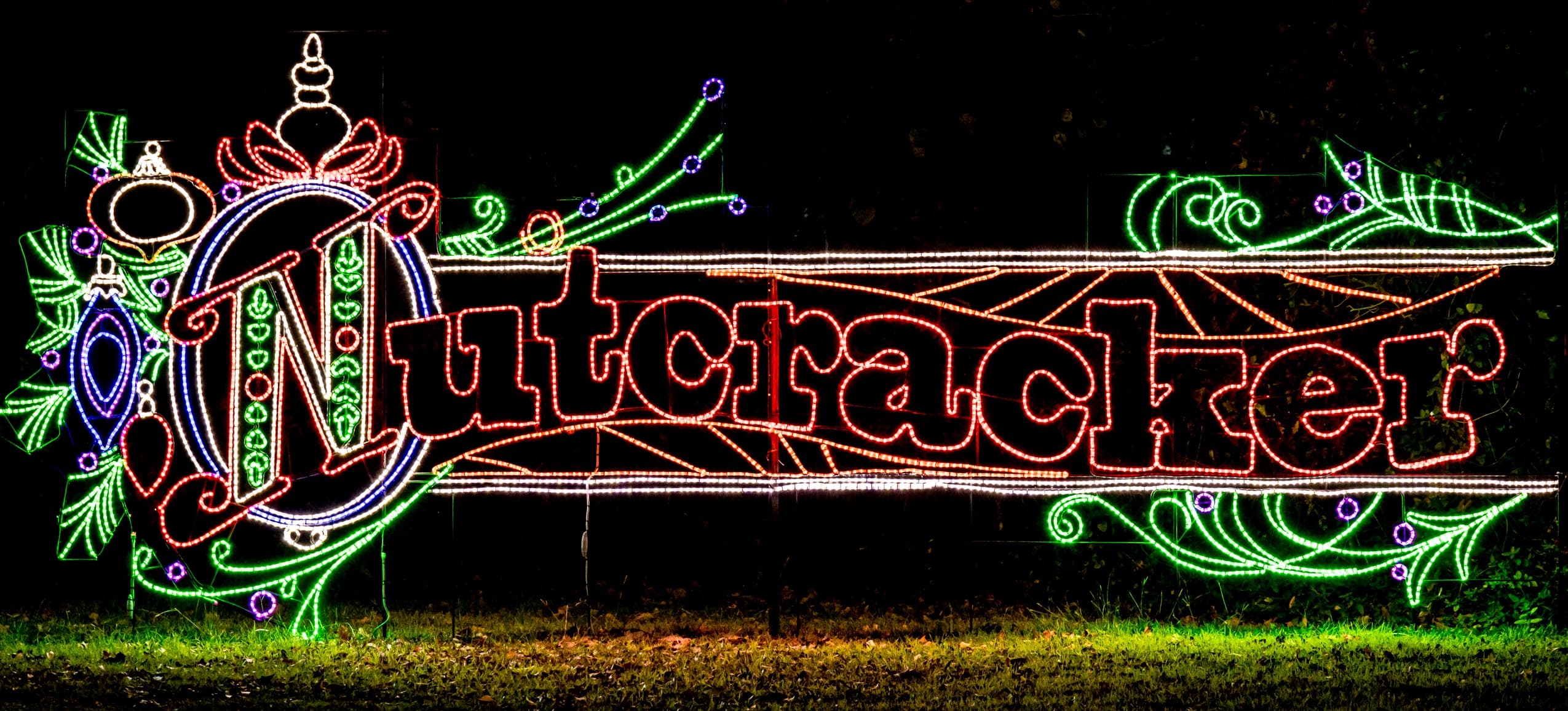 Nutcracker holiday light display at outdoor drive-thru show