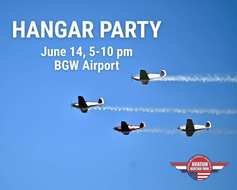 Flyover planes graphic advertising hangar party over blue sky