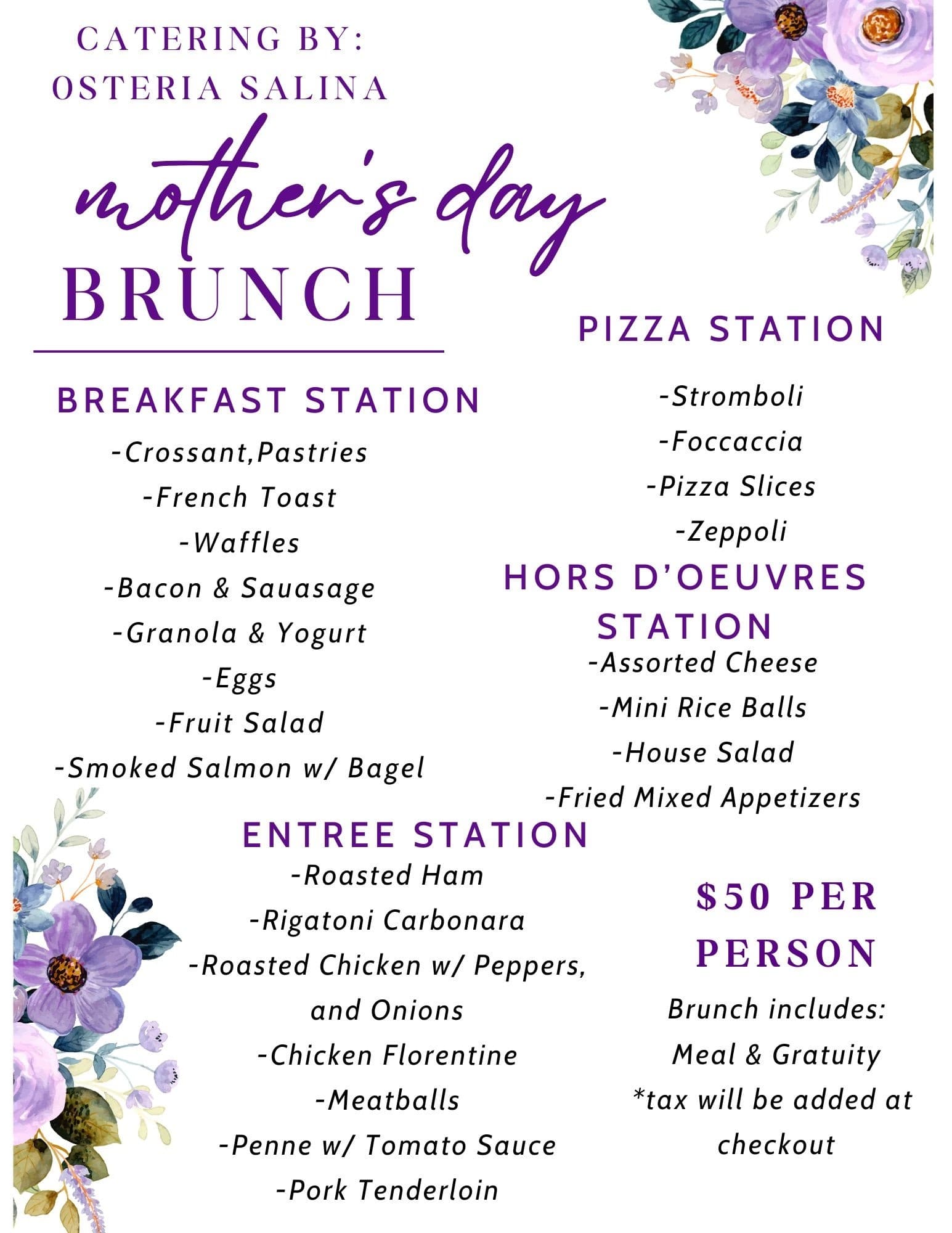 Mother's Day Buffet at Bright Leaf Vineyard: Chef-Prepared Stations & Cayuga Lake Views
