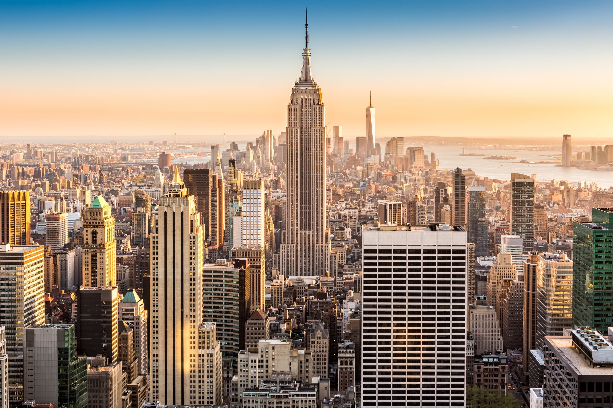 Aerial view of Manhattan skyline with Empire State building