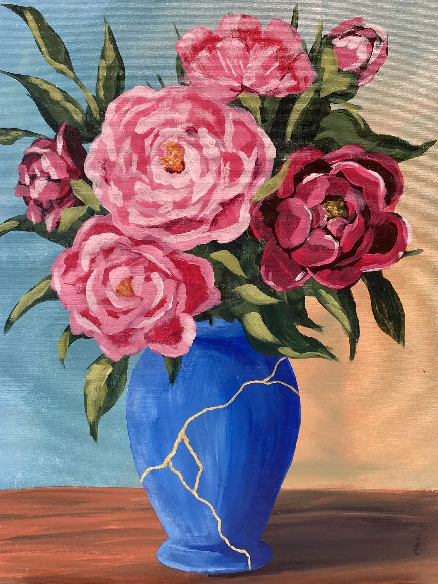 Sip-and-Paint Kintsugi Peonies in Omaha - Free Drink Included