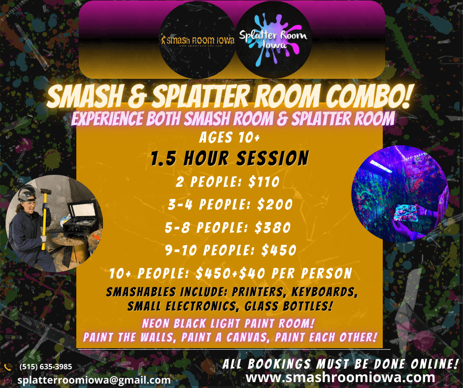 Unleash Your Creativity and Energy in Des Moines’ Smash and Splatter Rooms Combo Experience