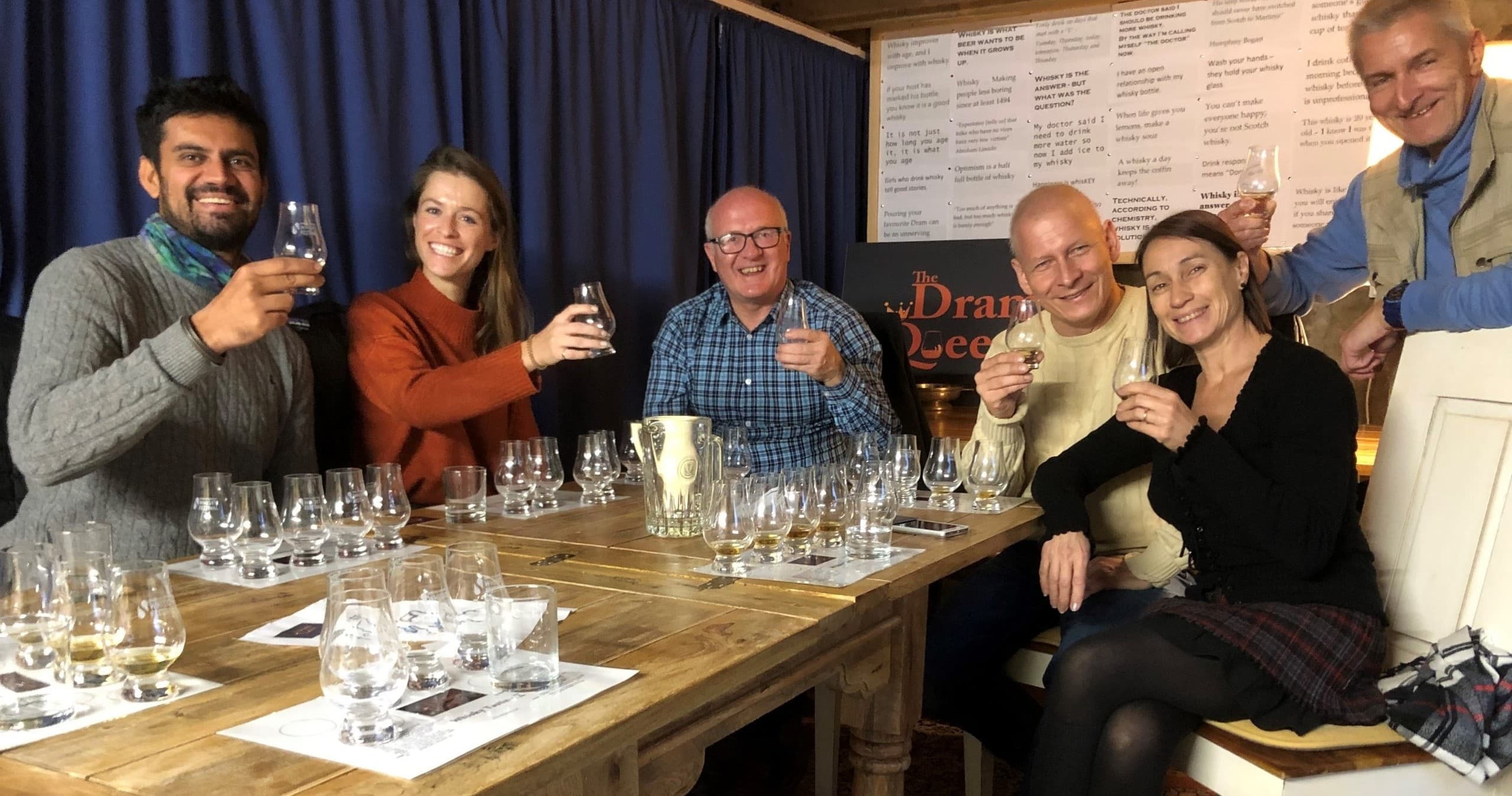 Group whisky tasting experience in an indoor tasting room