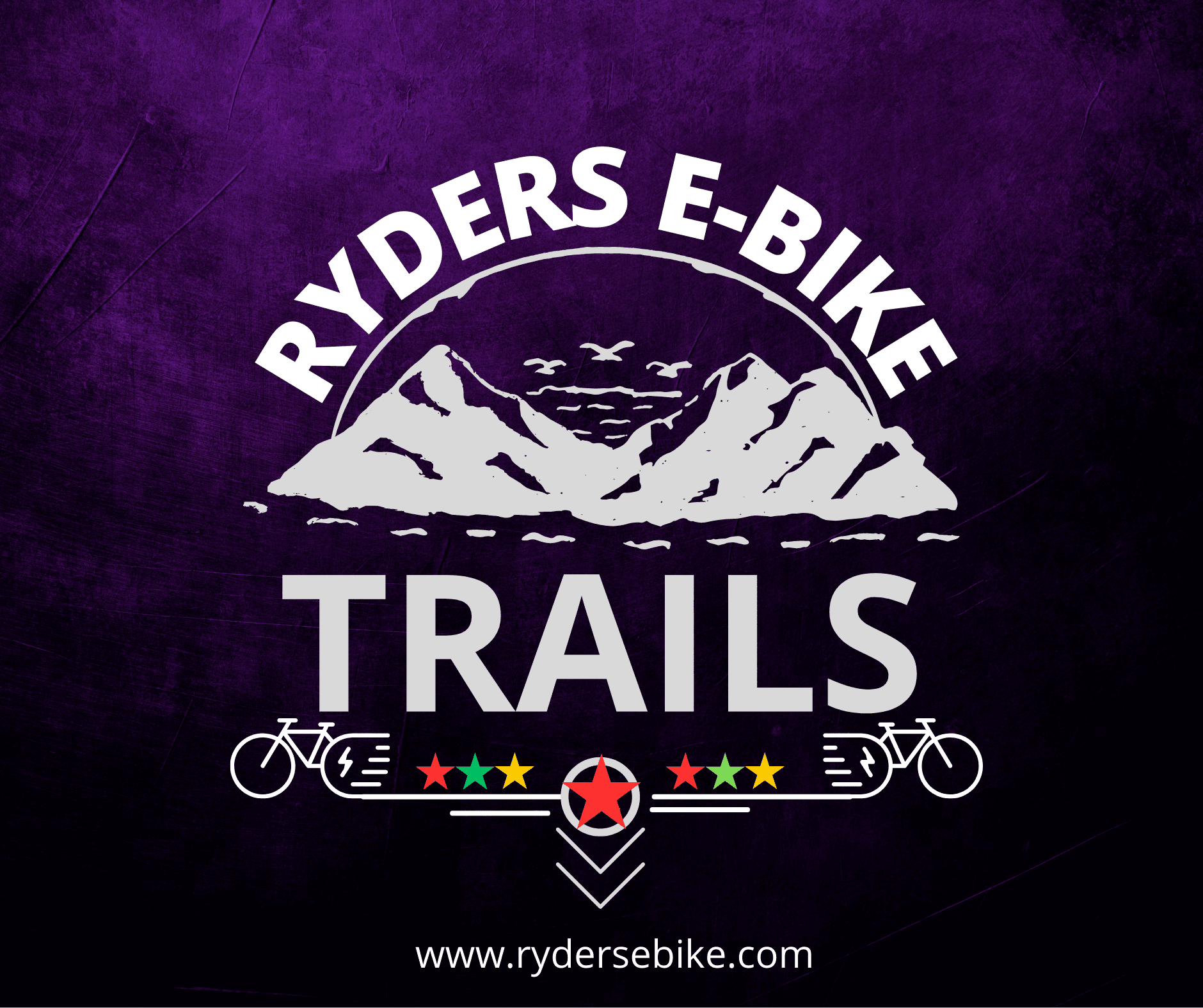 E-bike trails logo featuring mountains, promoting electric bike tours