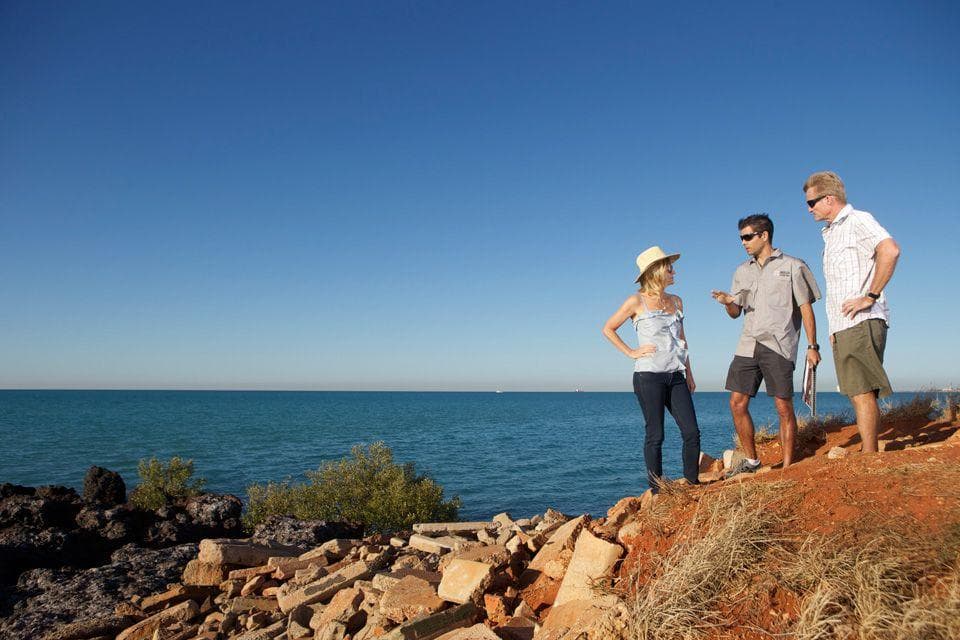 Guided coastal walk on rocky shoreline with ocean views Broome