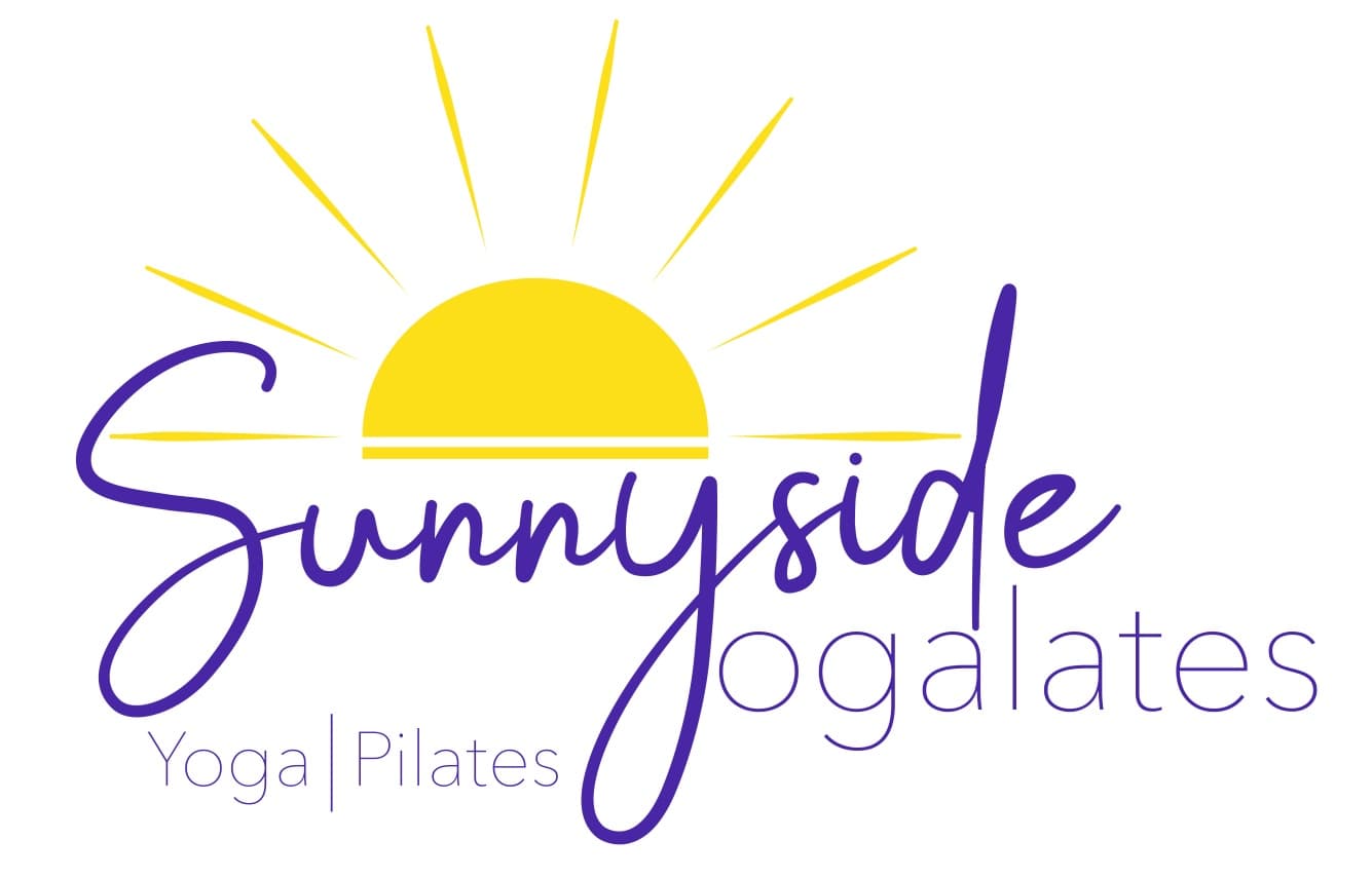 Sunnyside Yogalates logo with sun, promoting yoga and pilates outdoors