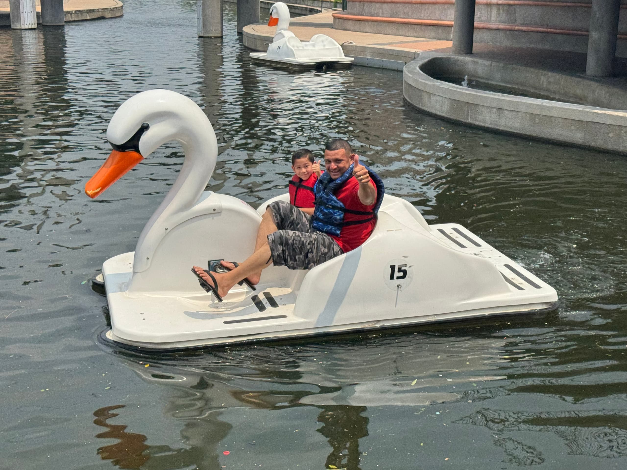 Swan Pedal Boats on Waterway at Riva Row Boat House in The Woodlands