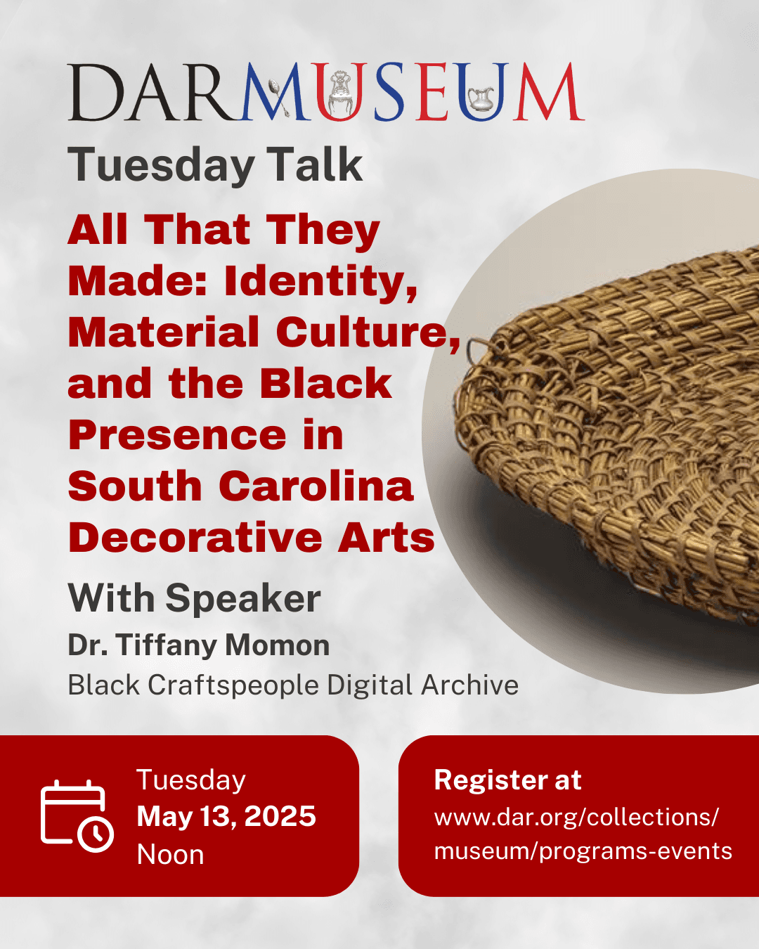 Museum lecture poster for South Carolina decorative arts talk
