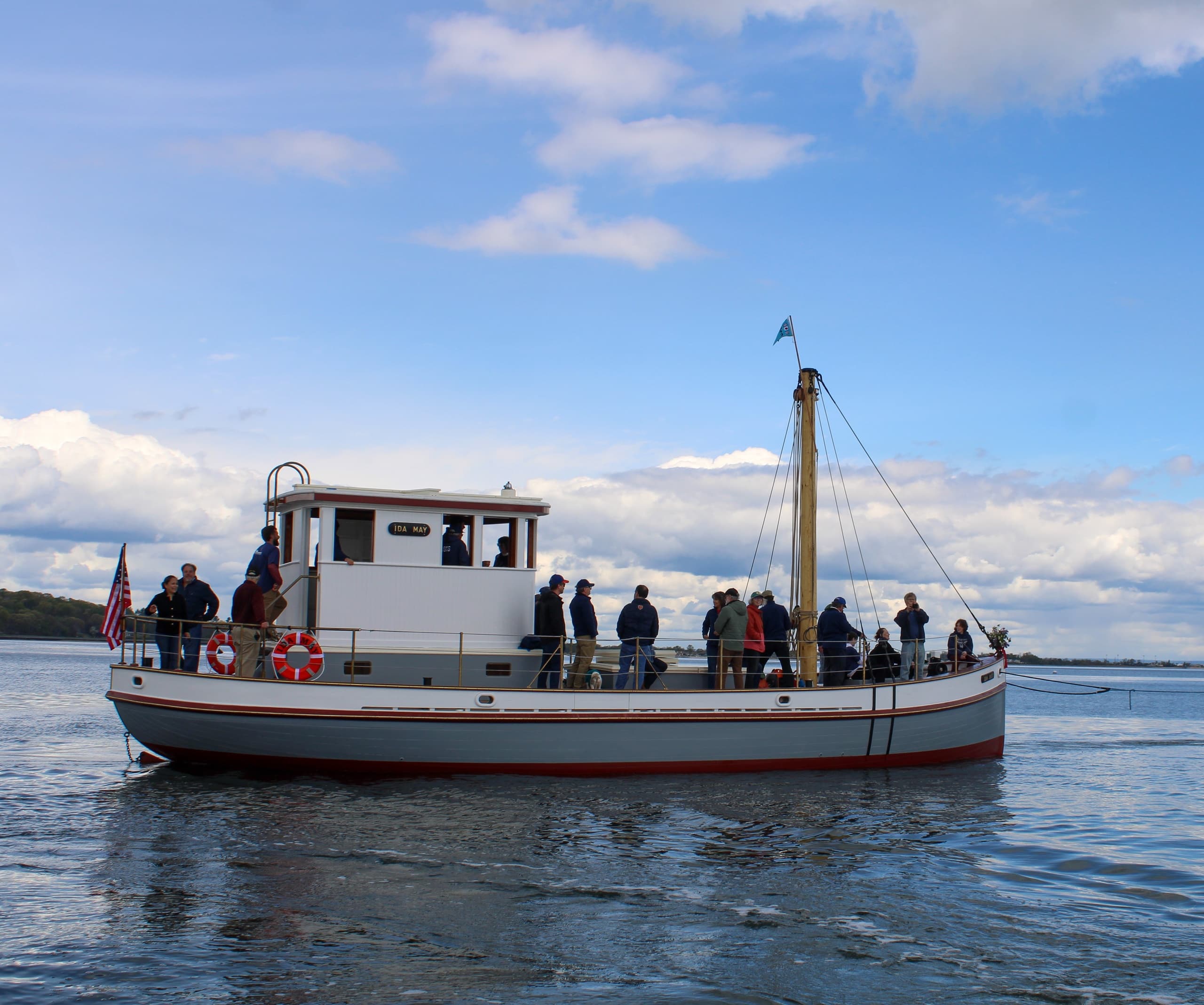 Sightseeing passenger boat cruising scenic harbor waters