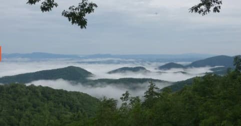 Fog-covered Blue Ridge Mountains viewed from a scenic overlook