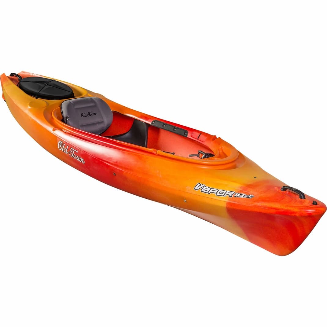 Single orange-red sit-in kayak product shot for sea kayaking