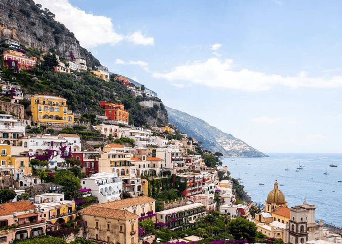 Scenic coastal village cliffside view in Positano, Italy
