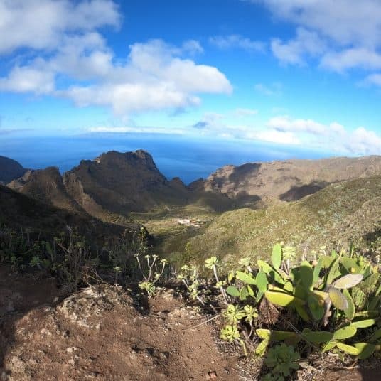 Panoramic Tenerife mountain valley overlooking the Atlantic