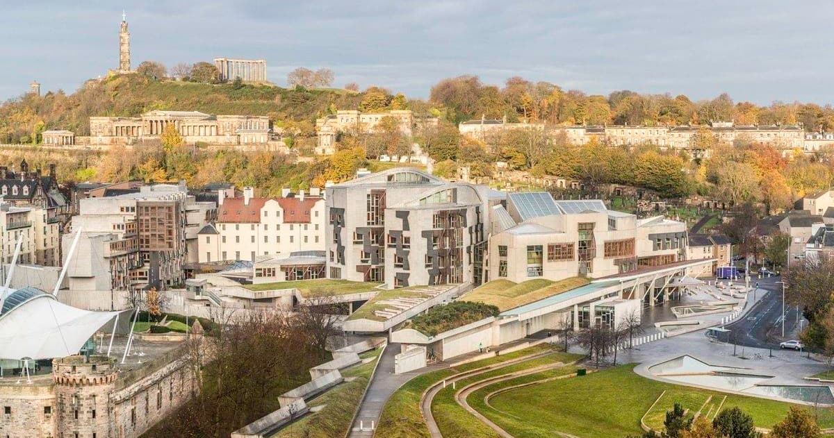 Panoramic city hill view with historic monuments and waterfront