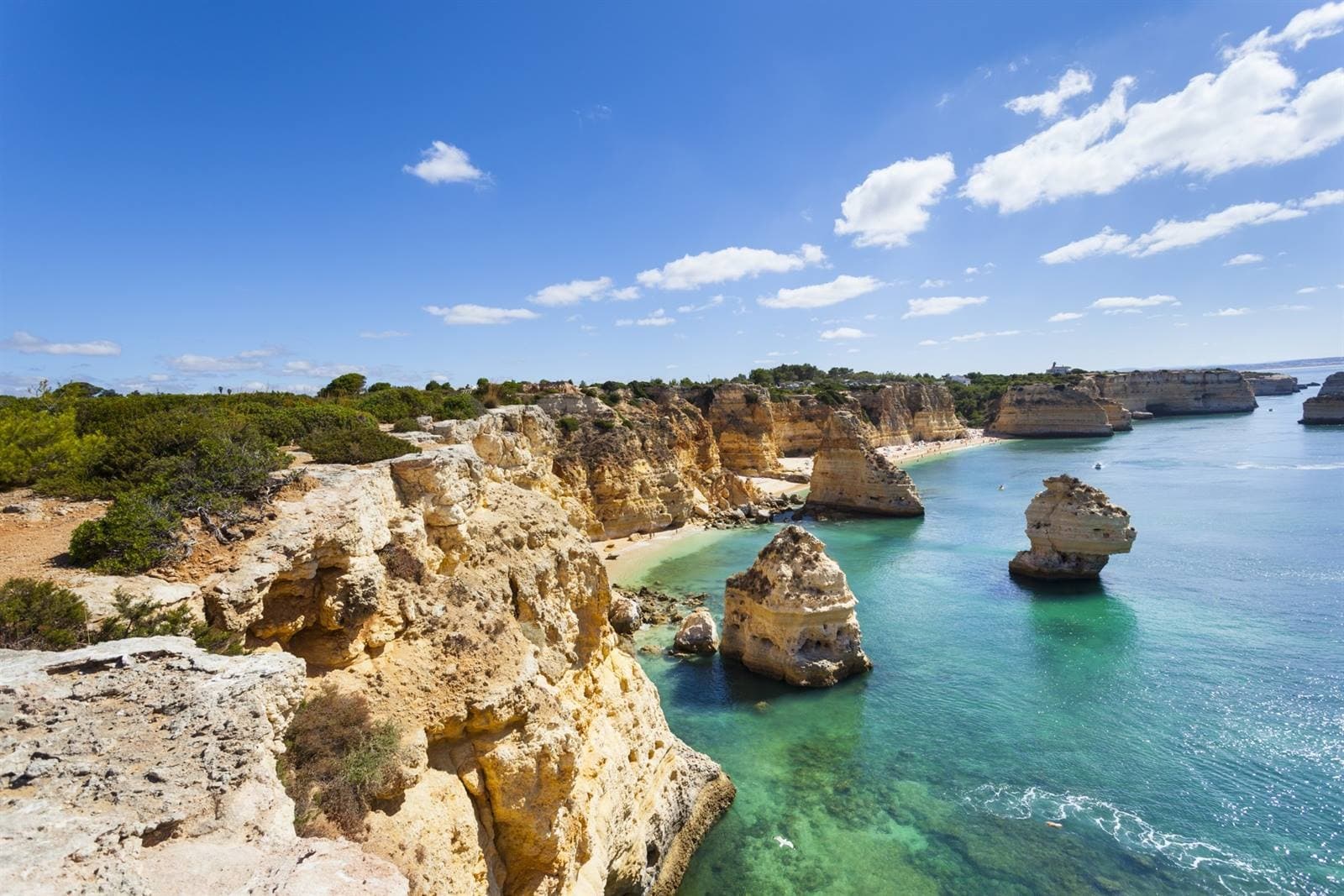 Algarve limestone cliffs and turquoise sea along coastline