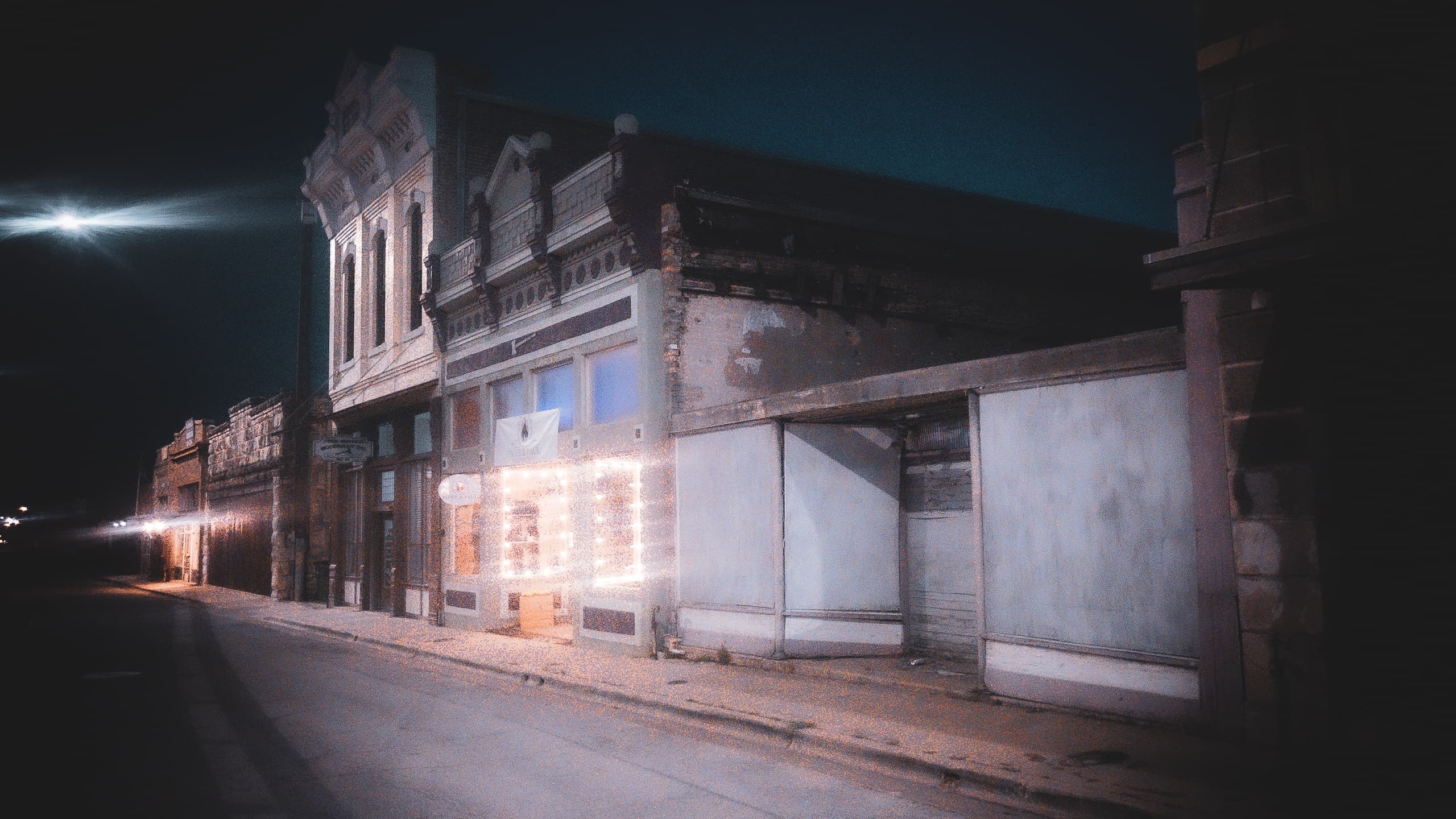 Empty historic main street at night for ghost walking tour