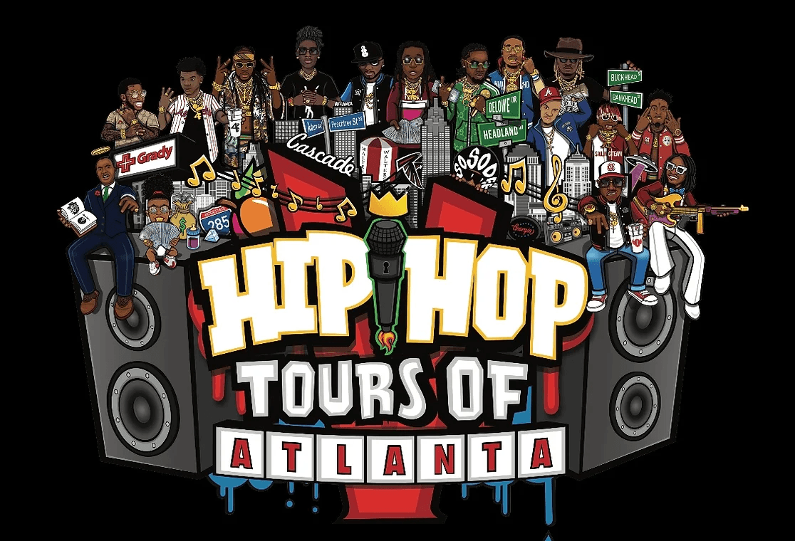 Centered hip hop tours of Atlanta logo with urban music artwork