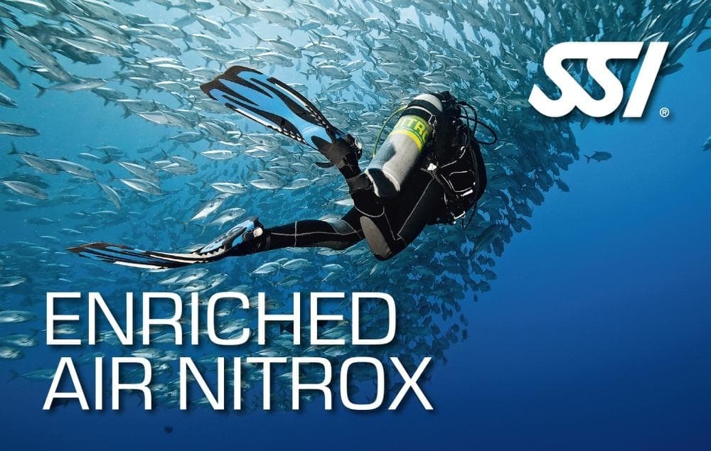 Diver using enriched air nitrox during open water dive Lanzarote