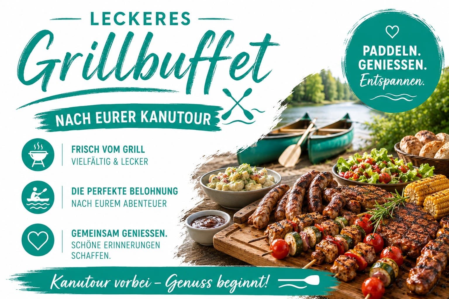 Lahntours Grillbuffet: After-Canoe BBQ on the Lahn in Villmar-Aumenau