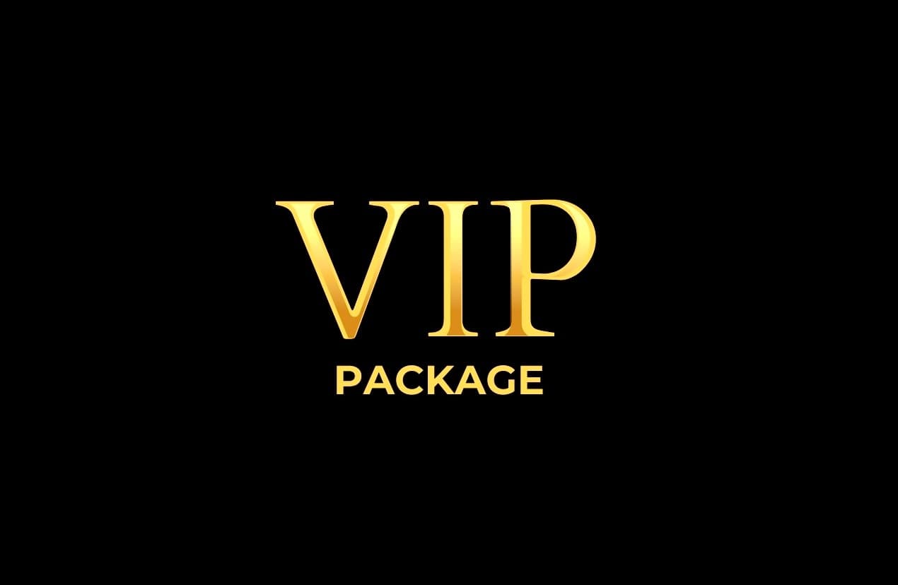 VIP package gold logo on black backdrop promotional graphic
