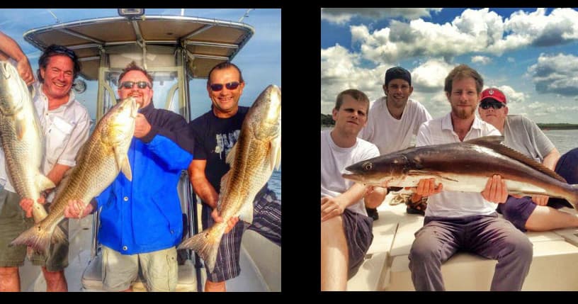 Anglers holding large catches on charter boat during trophy trip