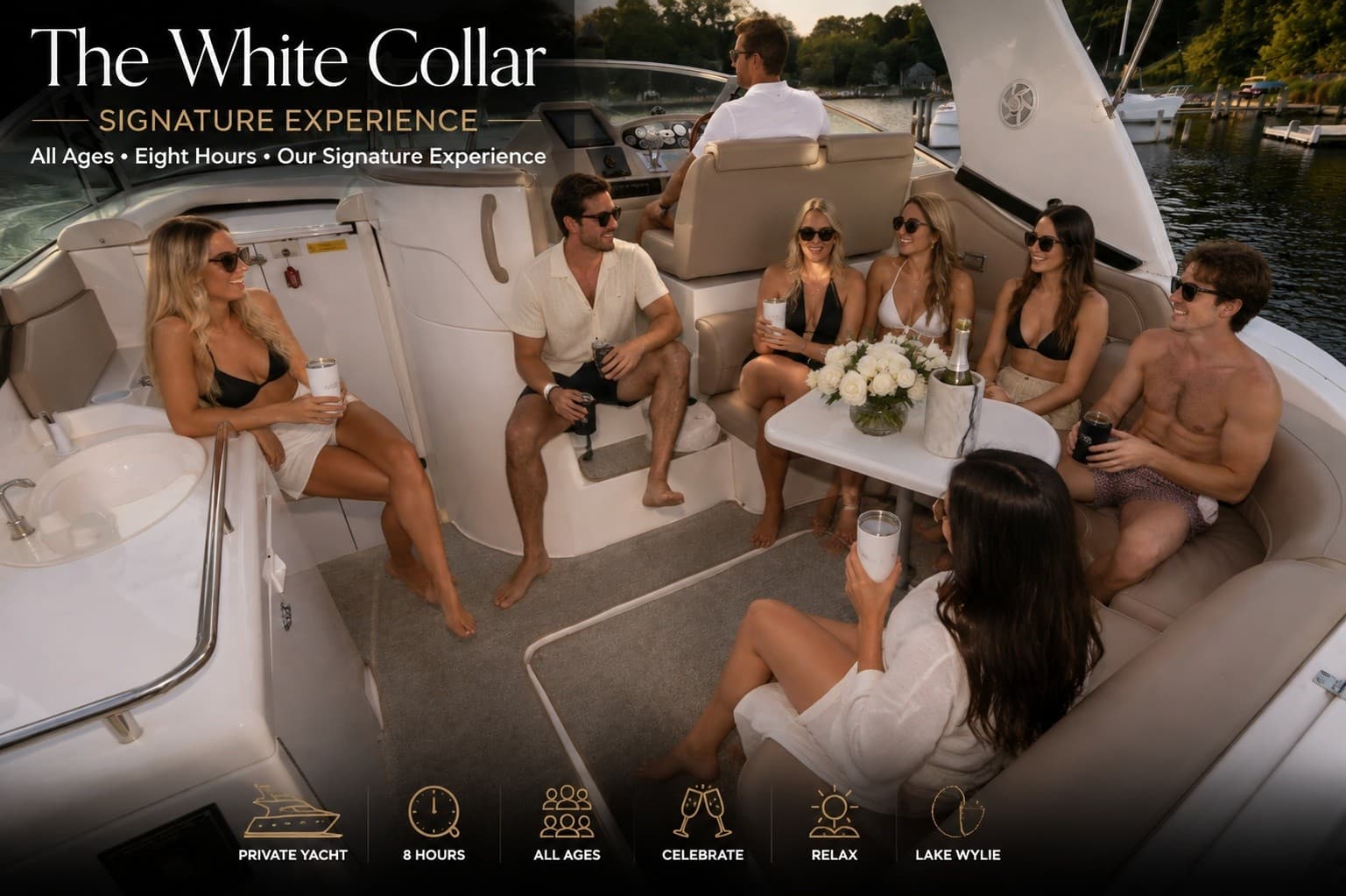 Lake Wylie Luxury: Eight-Hour Private Yacht Charter on The White Collar