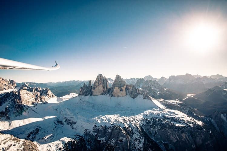 Alpine Flight Over Tre Cime with THE FLYING SOFA