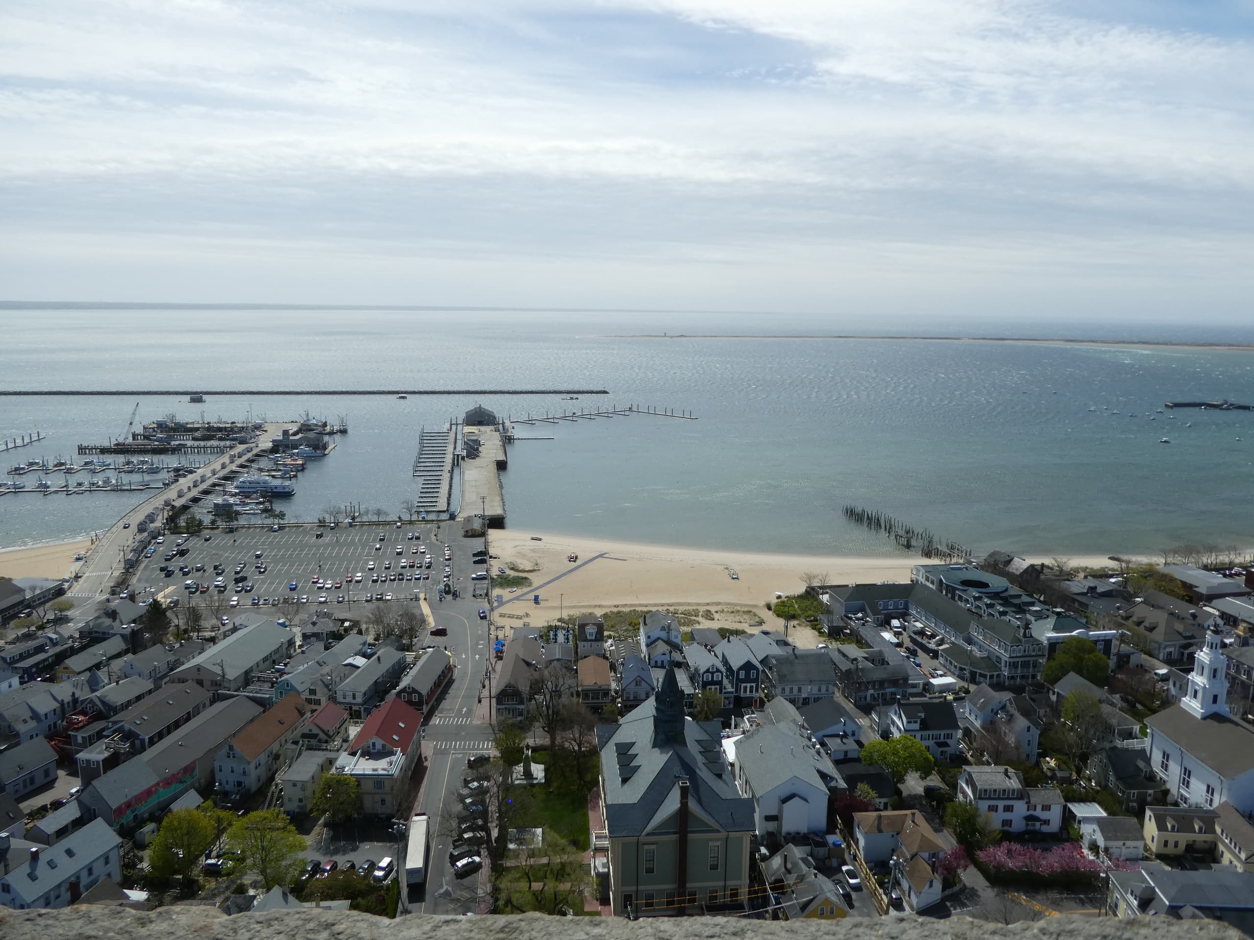 Aerial view of Boston harbor and marina, coastal panorama