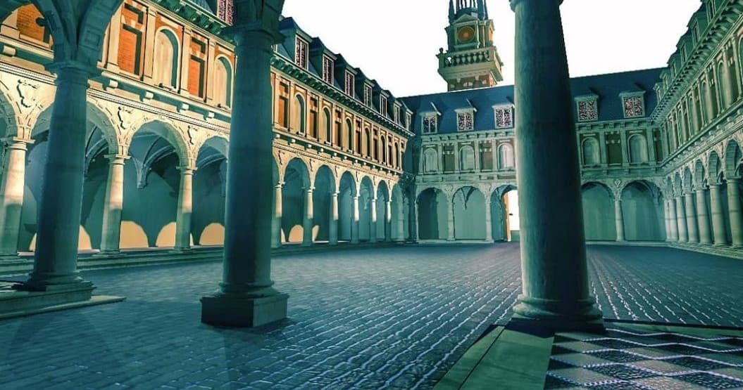 Historic Amsterdam courtyard with arches, outdoor architecture walk