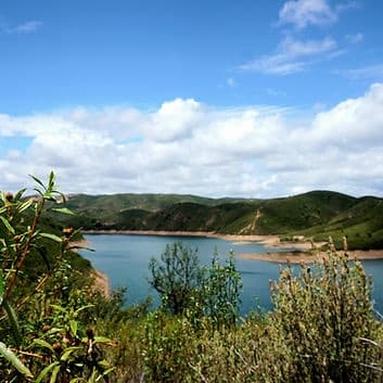 Scenic lake and rolling hills viewpoint for outdoor buggy tours
