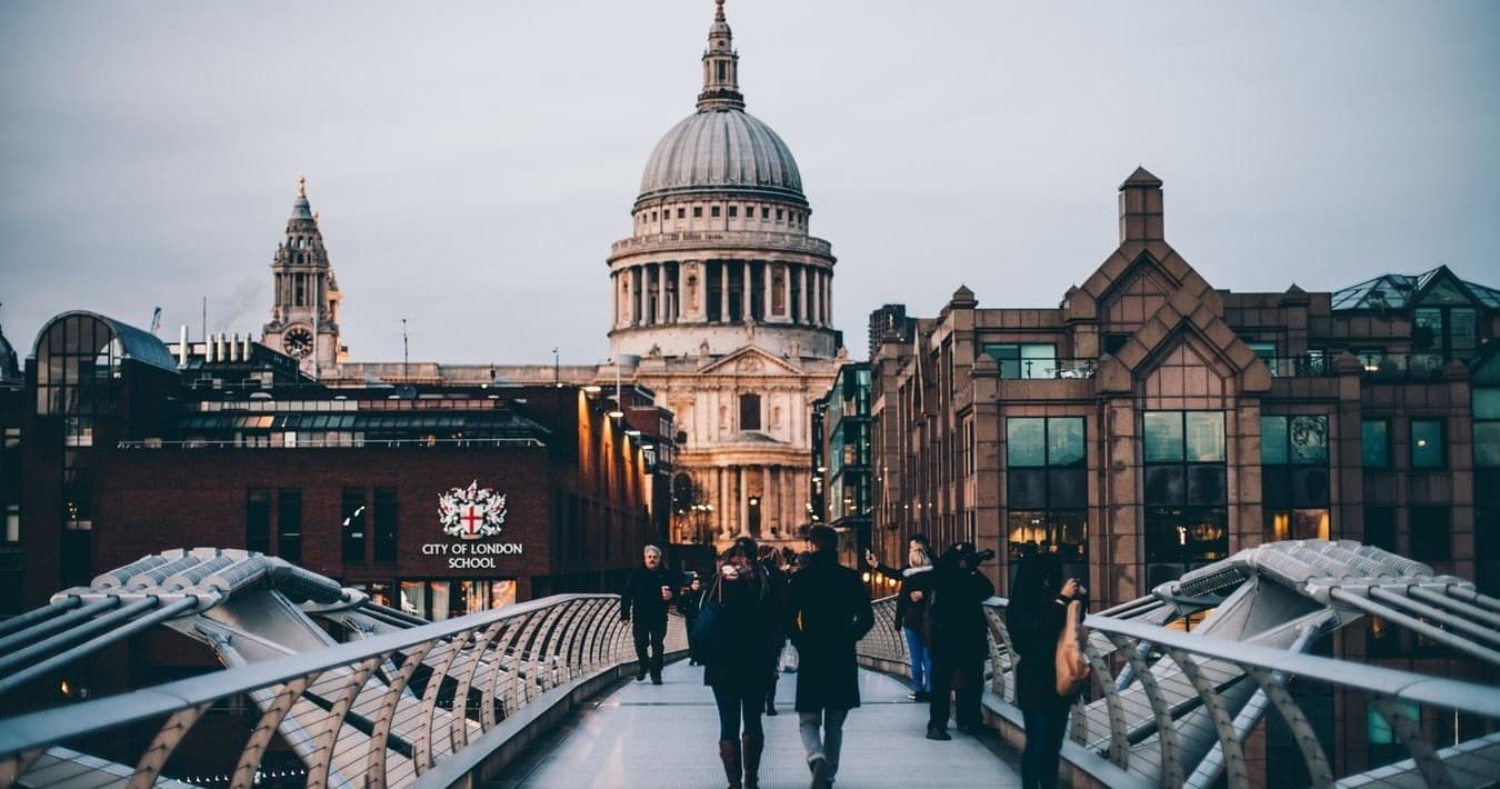 St Paul's Cathedral and Millennium Bridge panorama in London