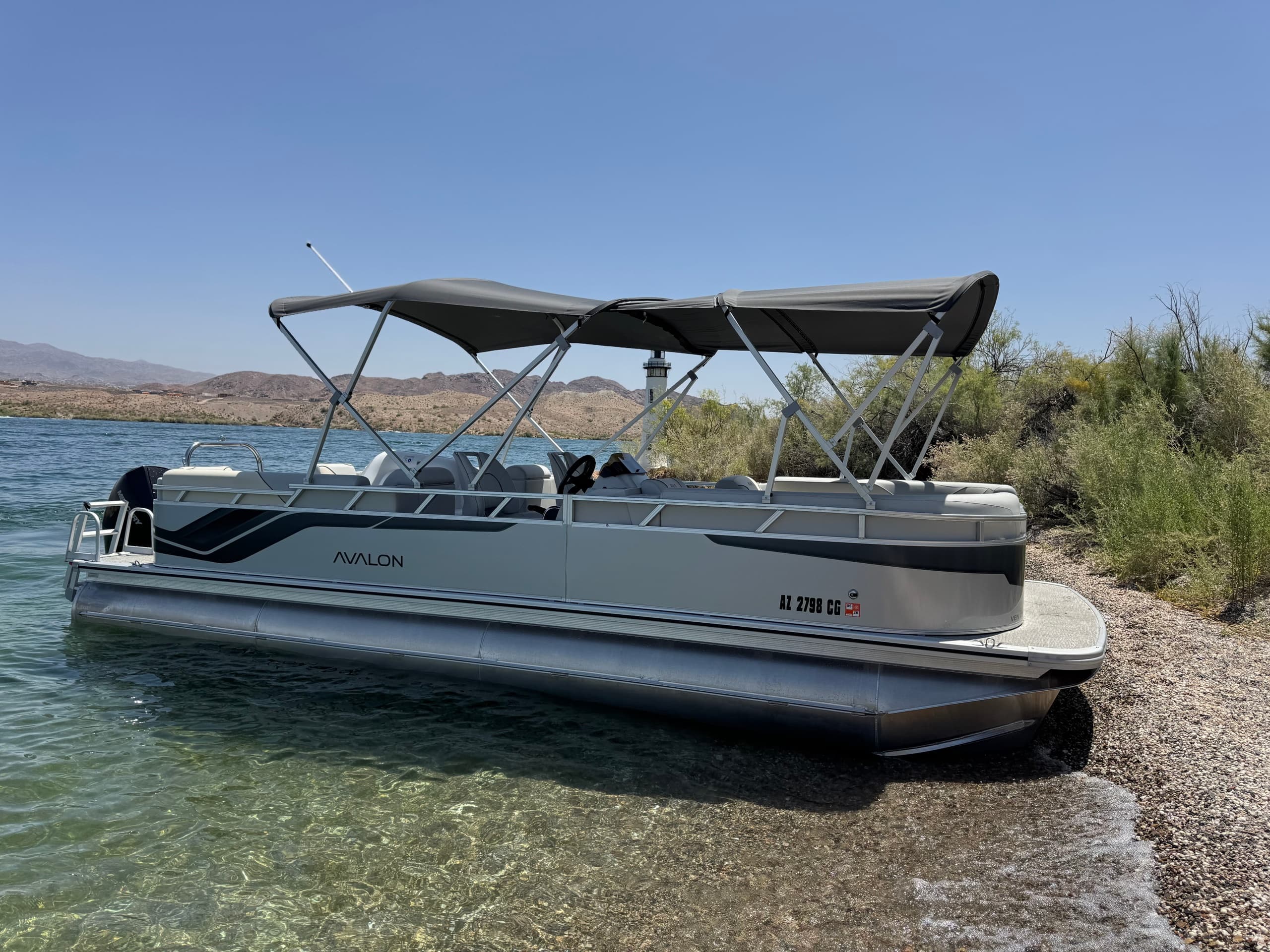 Explore Lake Havasu City on a 2025 Avalon Venture 2585S Pontoon Boat